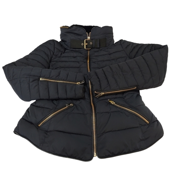 Zara Black Puffer Jacket with Fur Hood - Picture 4 of 11